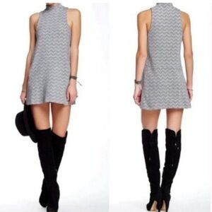 Free People Mini dress mock neck, with pockets. Gray/Black Chevron Print Size S